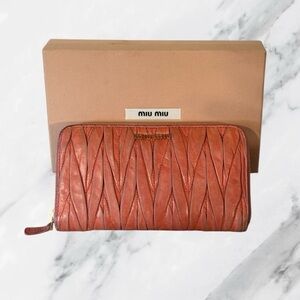 Miu Miu Matelassé Leather Long Zip Wallet in Pink with Box